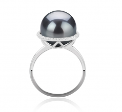 12-13mm AA Quality Tahitian Cultured Pearl Ring in Yanaka Black