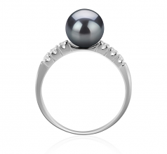 7-8mm AAA Quality Japanese Akoya Cultured Pearl Ring in Marian Black