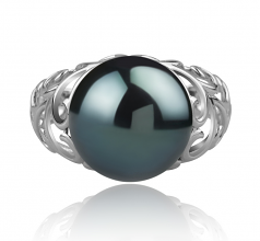 12-13mm AA Quality Tahitian Cultured Pearl Ring in Alva Black