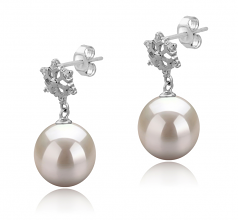 10-11mm AAAA Quality Freshwater Cultured Pearl Earring Pair in Snow White