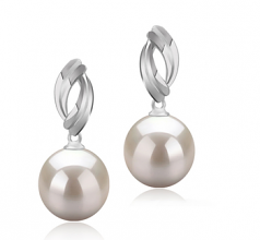 9-10mm AAAA Quality Freshwater Cultured Pearl Earring Pair in Shamara White