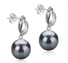 9-10mm AAA Quality Tahitian Cultured Pearl Earring Pair in Shamara Black