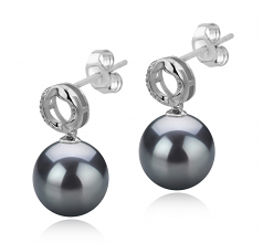 9-10mm AAA Quality Tahitian Cultured Pearl Earring Pair in Shellry Black