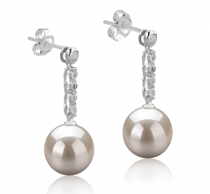 9-10mm AAAA Quality Freshwater Cultured Pearl Earring Pair in Ariel White