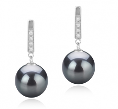 9-10mm AAA Quality Tahitian Cultured Pearl Earring Pair in Janet Black