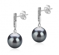 9-10mm AAA Quality Tahitian Cultured Pearl Earring Pair in Janet Black