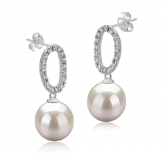 9-10mm AAAA Quality Freshwater Cultured Pearl Earring Pair in Sabrina White