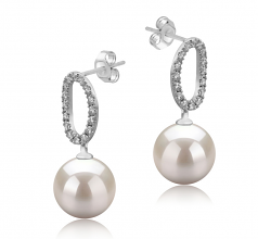 9-10mm AAAA Quality Freshwater Cultured Pearl Earring Pair in Sabrina White