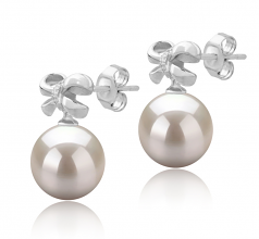 9-10mm AAAA Quality Freshwater Cultured Pearl Earring Pair in Marte White