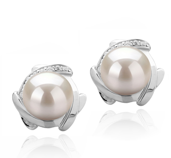 8-9mm AAAA Quality Freshwater Cultured Pearl Earring Pair in Alba White 8-9mm AAAA Quality Freshwater Cultured Pearl Earring Pair in Alba White