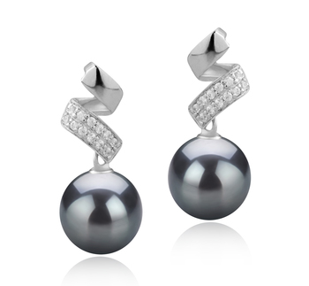 9-10mm AAA Quality Tahitian Cultured Pearl Earring Pair in Blair Black 9-10mm AAA Quality Tahitian Cultured Pearl Earring Pair in Blair Black