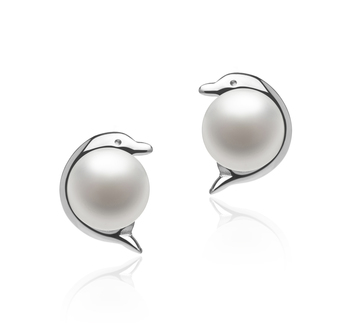 5-6mm AAA Quality Freshwater Cultured Pearl Earring Pair in Dolphin White