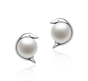 5-6mm AAA Quality Freshwater Cultured Pearl Earring Pair in Dolphin White 5-6mm AAA Quality Freshwater Cultured Pearl Earring Pair in Dolphin White