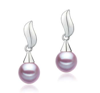 7-8mm AAAA Quality Freshwater Cultured Pearl Earring Pair in Edith Lavender