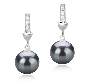 9-10mm AAA Quality Tahitian Cultured Pearl Earring Pair in Erma Black 9-10mm AAA Quality Tahitian Cultured Pearl Earring Pair in Erma Black