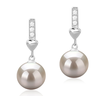 9-10mm AAAA Quality Freshwater Cultured Pearl Earring Pair in Erma White
