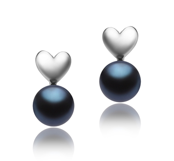 8-9mm AAA Quality Freshwater Cultured Pearl Earring Pair in Heart Black
