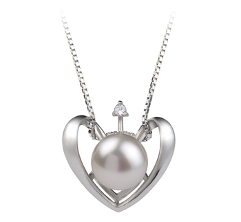 9-10mm AA Quality Freshwater Cultured Pearl Pendant in Heart White