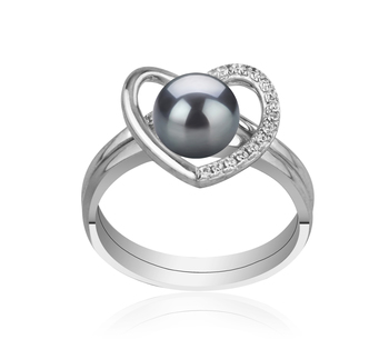 6-7mm AAAA Quality Freshwater Cultured Pearl Ring in Heart Black 6-7mm AAAA Quality Freshwater Cultured Pearl Ring in Heart Black