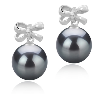9-10mm AAA Quality Tahitian Cultured Pearl Earring Pair in Marte Black 9-10mm AAA Quality Tahitian Cultured Pearl Earring Pair in Marte Black