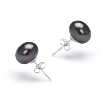 7-8mm AAA Quality Freshwater Cultured Pearl Earring Pair in Black 7-8mm AAA Quality Freshwater Cultured Pearl Earring Pair in Black