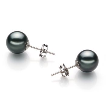 8-9mm AA Quality Tahitian Cultured Pearl Earring Pair in Black 8-9mm AA Quality Tahitian Cultured Pearl Earring Pair in Black