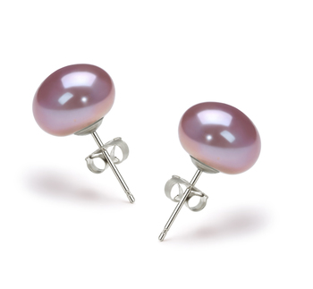 9-10mm AA Quality Freshwater Cultured Pearl Earring Pair in Lavender