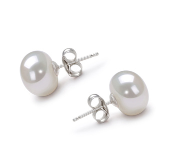 9-10mm AA Quality Freshwater Cultured Pearl Earring Pair in White 9-10mm AA Quality Freshwater Cultured Pearl Earring Pair in White