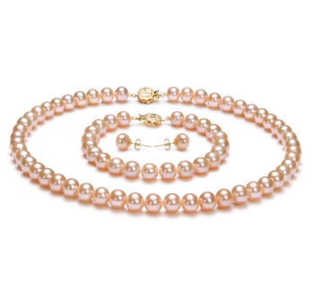 7-8mm AAA Quality Freshwater Cultured Pearl Set in Pink 7-8mm AAA Quality Freshwater Cultured Pearl Set in Pink