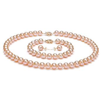 7-8mm AAAA Quality Freshwater Cultured Pearl Set in Pink 7-8mm AAAA Quality Freshwater Cultured Pearl Set in Pink