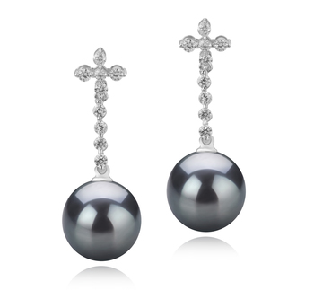 10-11mm AAA Quality Tahitian Cultured Pearl Earring Pair in Raquel Black 10-11mm AAA Quality Tahitian Cultured Pearl Earring Pair in Raquel Black
