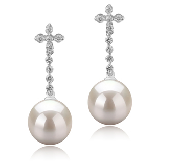 10-11mm AAAA Quality Freshwater Cultured Pearl Earring Pair in Raquel White 10-11mm AAAA Quality Freshwater Cultured Pearl Earring Pair in Raquel White