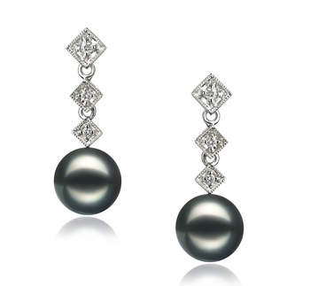 8-9mm AAA Quality Japanese Akoya Cultured Pearl Earring Pair in Rozene Black 8-9mm AAA Quality Japanese Akoya Cultured Pearl Earring Pair in Rozene Black