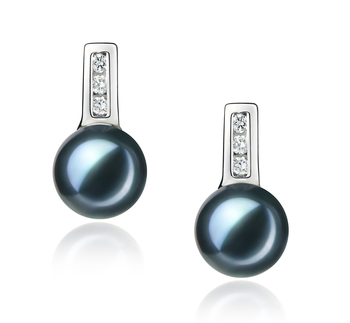 7-8mm AA Quality Japanese Akoya Cultured Pearl Earring Pair in Valery Black 7-8mm AA Quality Japanese Akoya Cultured Pearl Earring Pair in Valery Black