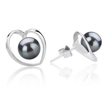6-7mm AAAA Quality Freshwater Cultured Pearl Earring Pair in Winna-Heart Black 6-7mm AAAA Quality Freshwater Cultured Pearl Earring Pair in Winna-Heart Black