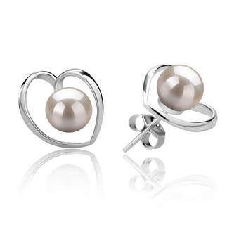 6-7mm AAAA Quality Freshwater Cultured Pearl Earring Pair in Winna-Heart White 6-7mm AAAA Quality Freshwater Cultured Pearl Earring Pair in Winna-Heart White