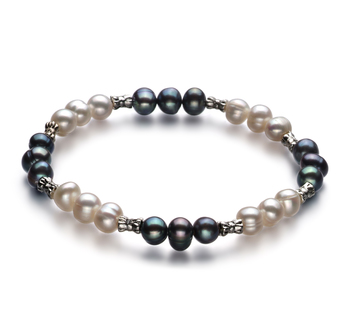 6-7mm A Quality Freshwater Cultured Pearl Bracelet in YinYang Black
