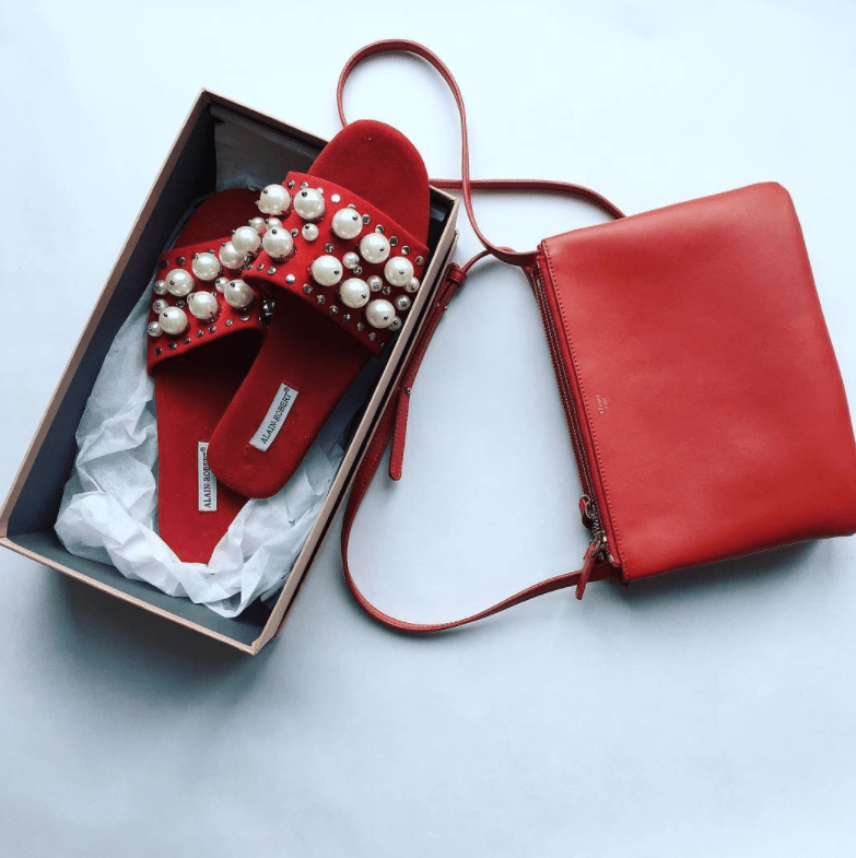 red pearl shoes
